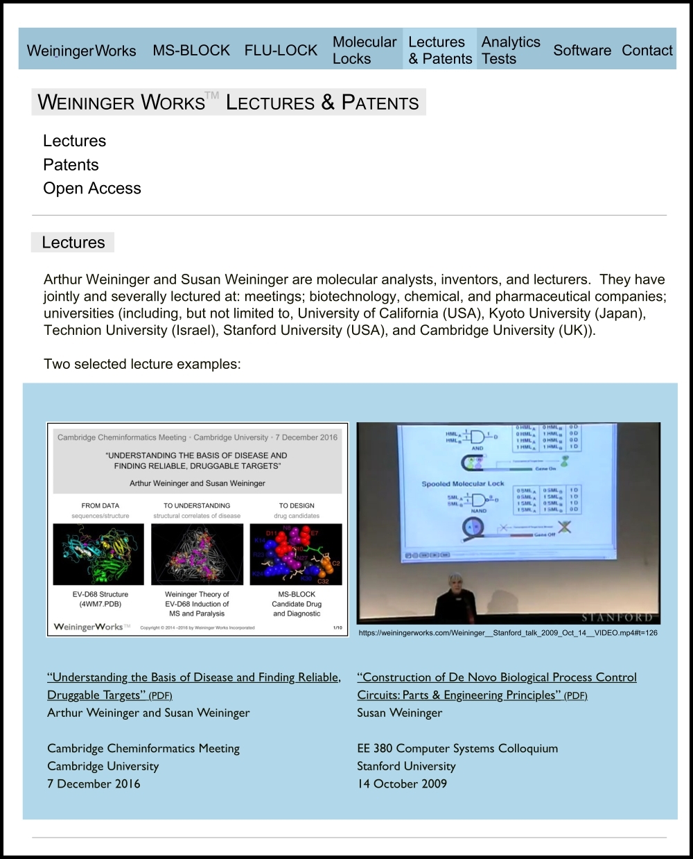weiningerworks.com Molecular Locks page